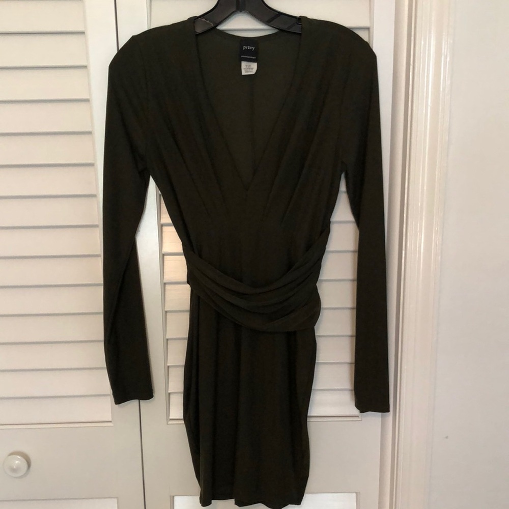Privy Elegant Olive Green Long Sleeve Mini Dress